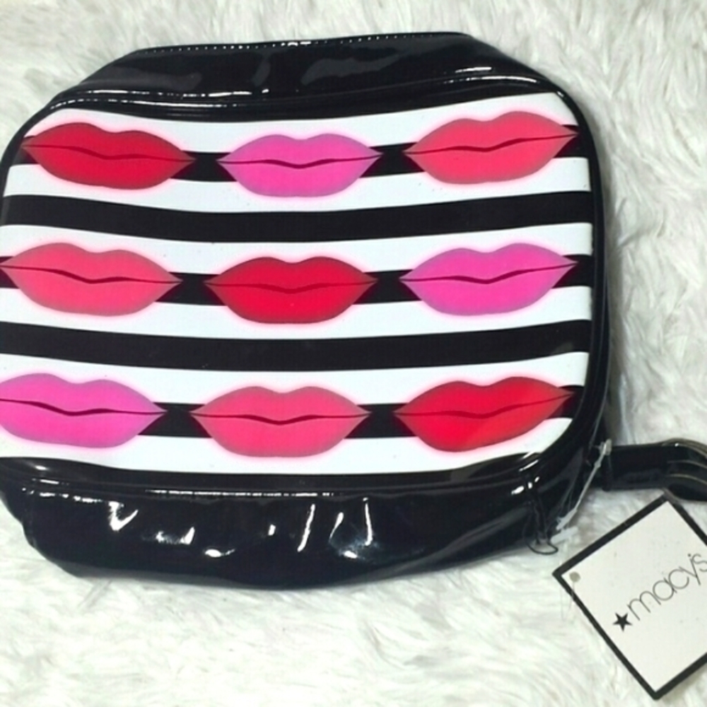 Macy's Stripe Lips Print Bi-Fold Cosmetic Bag